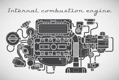 Internal combustion engine. Vector. Isolated Stock Illustration