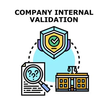 Internal company validation process with shield document and building Stock Illustration