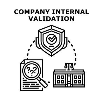 Internal company validation process with shield document and building Stock Illustration