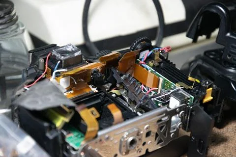 Internal components of a DSLR camera, camera repair Stock Photos