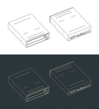 Internal computer CD DVD ROM drive isometric blueprints Stock Illustration