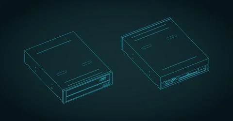 Internal computer CD DVD ROM drive isometric blueprints illustration Stock Illustration