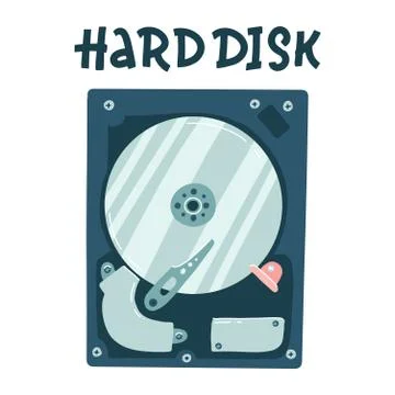 Internal computer Hard disk. Harddisk flat vector illustration with hand draw 스톡 일러스트