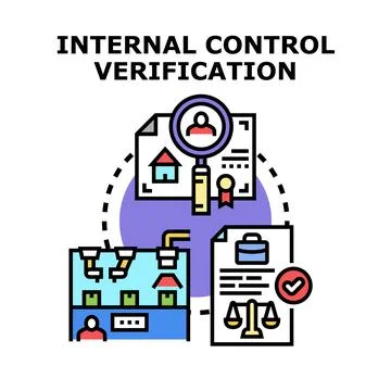 Internal control verification process reviewing business documents and assets Stock Illustration
