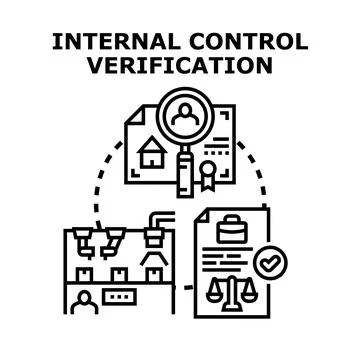Internal control verification process reviewing business documents and assets Stock Illustration