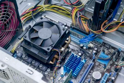 Internal dirtiness of a pc computer, Concept of computer repair and cleaning Stock Photos