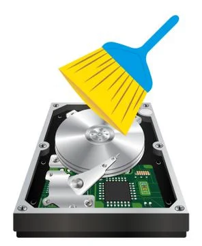 Internal harddisk with a cleanning wand brush Stock Illustration