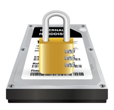 Internal harddisk with a master lock protect data Stock Illustration