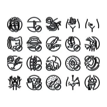 Internal human organs and body parts with surgical tools icons Stock Illustration