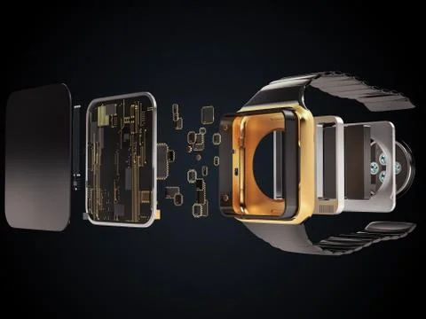 Internal inside electronic smart watches. 3D illustration Stock Illustration