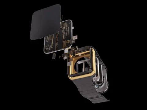 Internal inside electronic smart watches. 3D illustration Stock Illustration