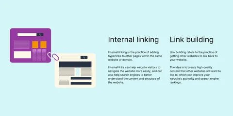 Internal Linking and Link Building Banner on Blue Background. Stylish SEO Banner Stock Illustration