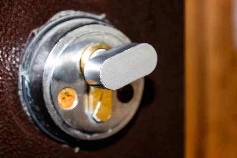 Internal lock on the front door close-up. Stock Photos