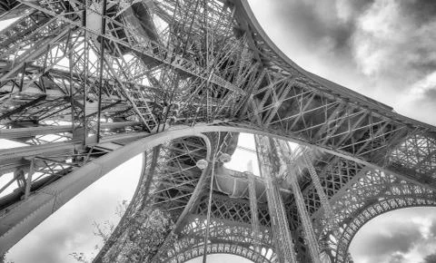 Internal metallic structure of Eiffel Tower in Paris - France Stock Photos