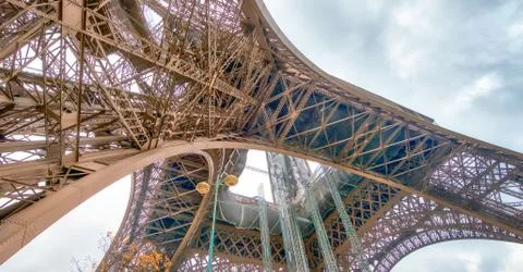Internal metallic structure of Eiffel Tower in Paris - France Stock Photos