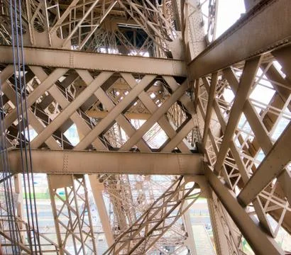 Internal metallic structure of Eiffel Tower in Paris - France Stock Photos
