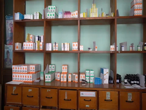 Internal panoramic view to cuban pharmacy on main street of old Havana. Stock Footage 70853527