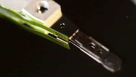Internal part of the hard drive, close-up, electronic technology background Stock Footage 204161777