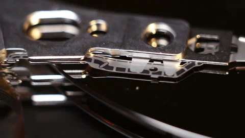 Internal part of the hard drive, close-up, electronic technology background Stock Footage 204161802