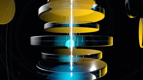 Internal perspective looking outward through curved data lenses, 422 HQ Video stock 336655615