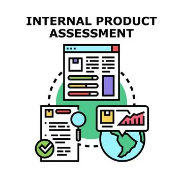 Internal product assessment evaluating quality and market data 库存插图