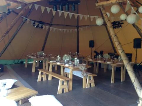 Internal shot of a Tee-Pee event set-up Stock Photos