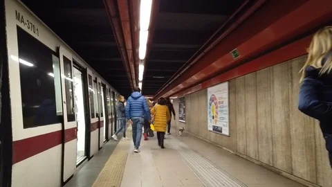 Internal shots Rome Metro exit the train Stock Footage 100517529