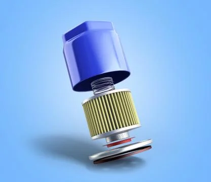 Internal structure of automobile oil filter 3d render on blue Stock Illustration