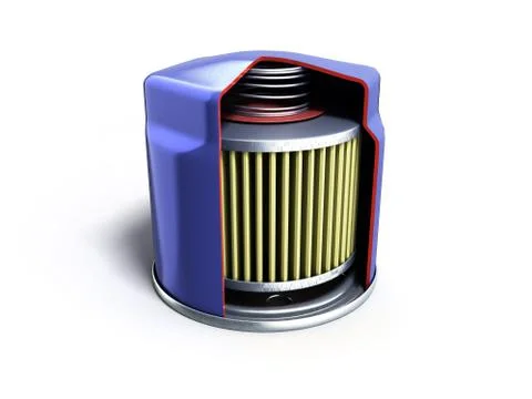 Internal structure of automobile oil filter 3d render on white Illustrazione stock