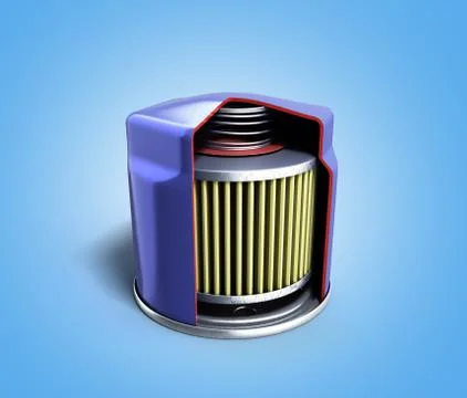 Internal structure of automobile oil filter 3d render on blue 스톡 일러스트