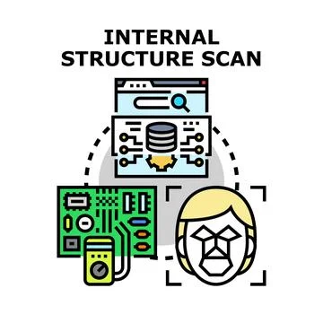 Internal structure scan examining data and biometric systems Stock Illustration
