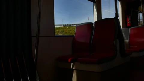 Internal View of the Electric Light Metro Rail in Cagliari Sardinia Video 4K 库存影片 104650825