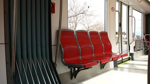 Internal View of the Electric Light Metro Rail in Cagliari Sardinia Video 4K 库存影片 104653010