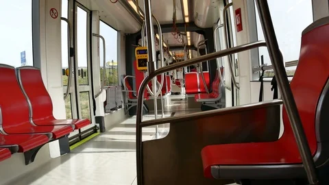 Internal View of the Electric Light Metro Rail in Cagliari Sardinia Video 4K 库存影片 104653085