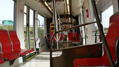 Internal View of the Electric Light Metro Rail in Cagliari Sardinia Video 4K 库存影片 104653171