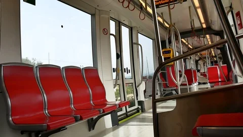 Internal View of the Electric Light Metro Rail in Cagliari Sardinia Video 4K 库存影片 104653309