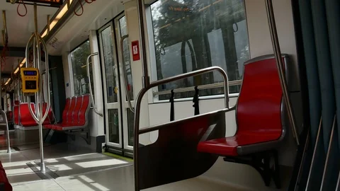 Internal View of the Electric Light Metro Rail in Cagliari Sardinia Video 4K 库存影片 104653556