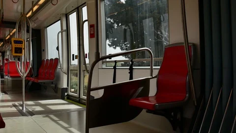 Internal View of the Electric Light Metro Rail in Cagliari Sardinia Video 4K 库存影片 104653649