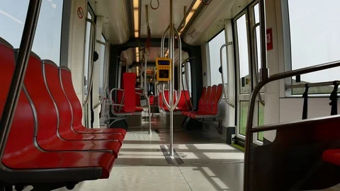 Internal View of the Electric Light Metro Rail in Cagliari Sardinia Video 4K 库存影片 104653768