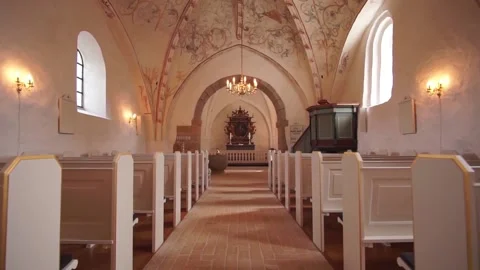 Internal view of the magnificent ceiling and dome of old church. Stock Footage 140393237