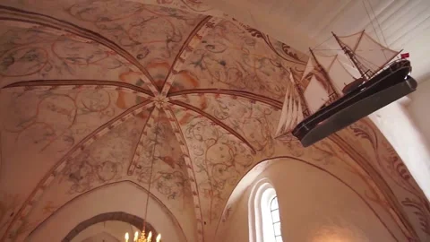 Internal view of the magnificent ceiling and dome of old church. Spinning view Stock Footage 140393246