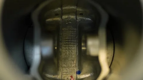 Internal view of a metal piston inside an engine cylinder. Stock Footage 331941986