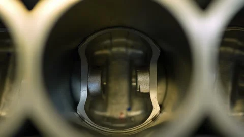 Internal view of a metal piston inside an engine cylinder. Stock Footage 331942023