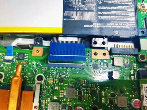 Internal view of modern laptop hardware components. Stock Photos