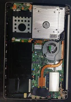 Internal view of modern laptop hardware components. Stock Photos