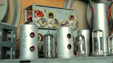 Internal View of Old Retro Vintage Tube Radio Receiver Zvezda-54 Stock Footage 203913475