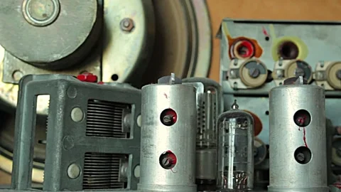 Internal View of Old Retro Vintage Tube Radio Receiver Zvezda-54 Stock Footage 203913495