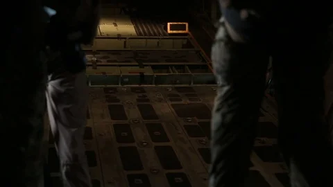 Internal view of rear ramp opening on MV-22B Osprey Stock Footage 94022176