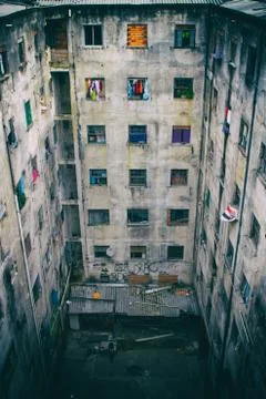 Internal view of a vertical slum. Stock Photos