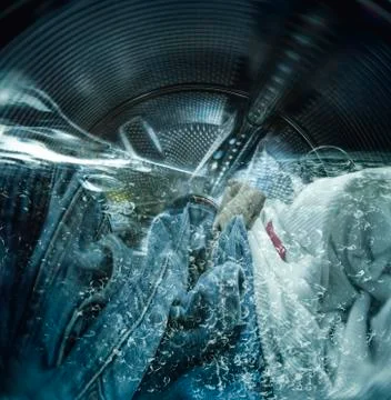 Internal view of a washing machine during wash Stock Photos